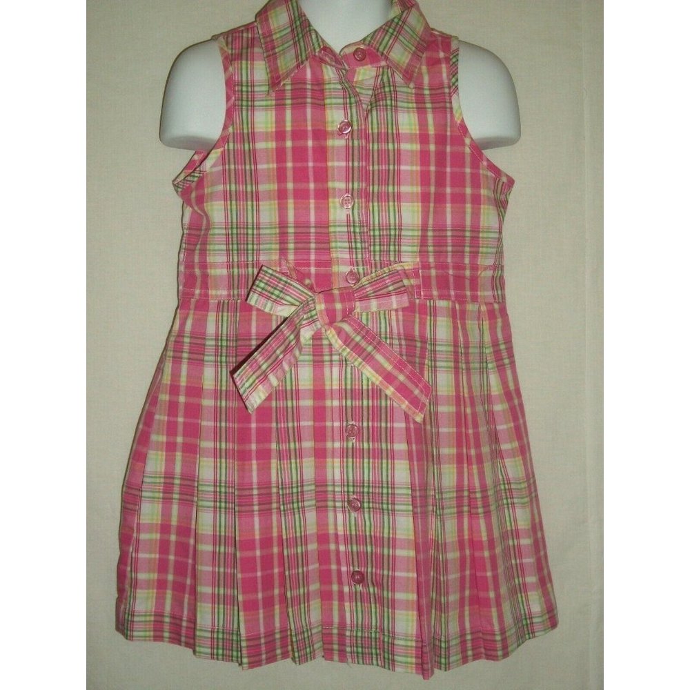 Kid Zone Pink Plaid Pleated Sleeveless Sun Summer